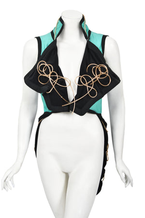 1991 John Galliano Documented Runway Black & Blue Military Inspired Cropped Vest