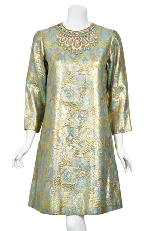 1960's Bob Bugnand Couture Beaded Metallic Silk-Brocade Dress & Matching Coat