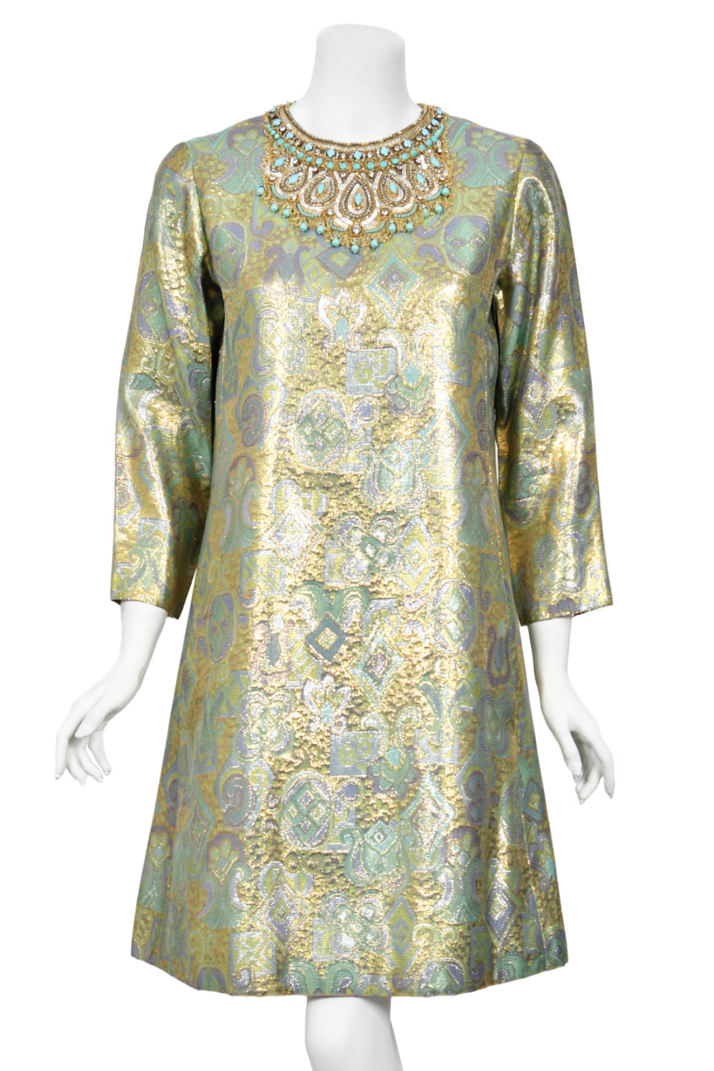 1960's Bob Bugnand Couture Beaded Metallic Silk-Brocade Dress & Coat 1960's Bob Bugnand Couture Beaded Metallic Silk-Brocade Dress & Coat
