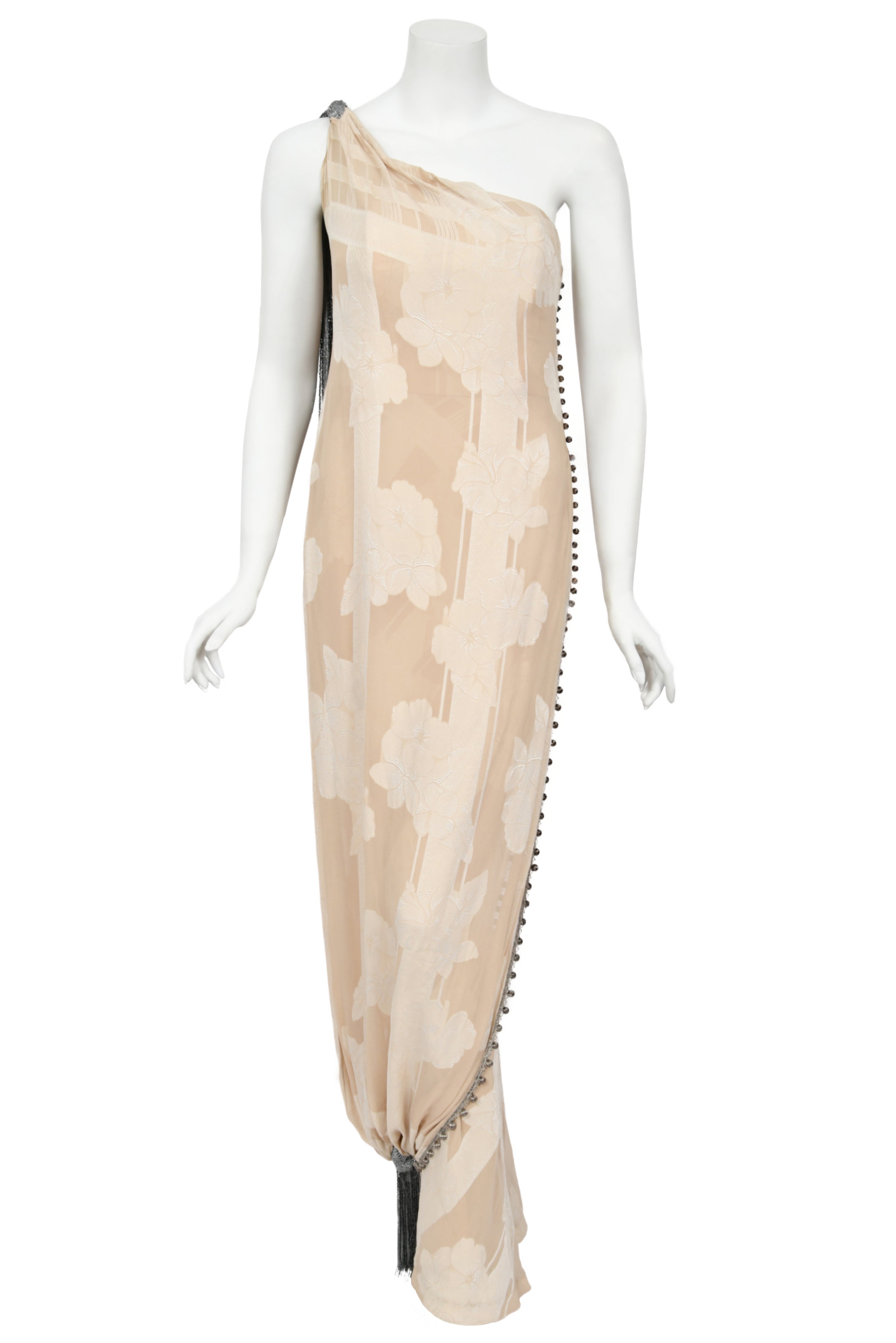 Vintage 1998 Christian Dior by John Galliano Ivory Silk Beaded Tassels Grecian Gown - Timeless Vixen Vintage 1998 Christian Dior by John Galliano Ivory Silk Beaded Tassels Grecian Gown - Timeless Vixen