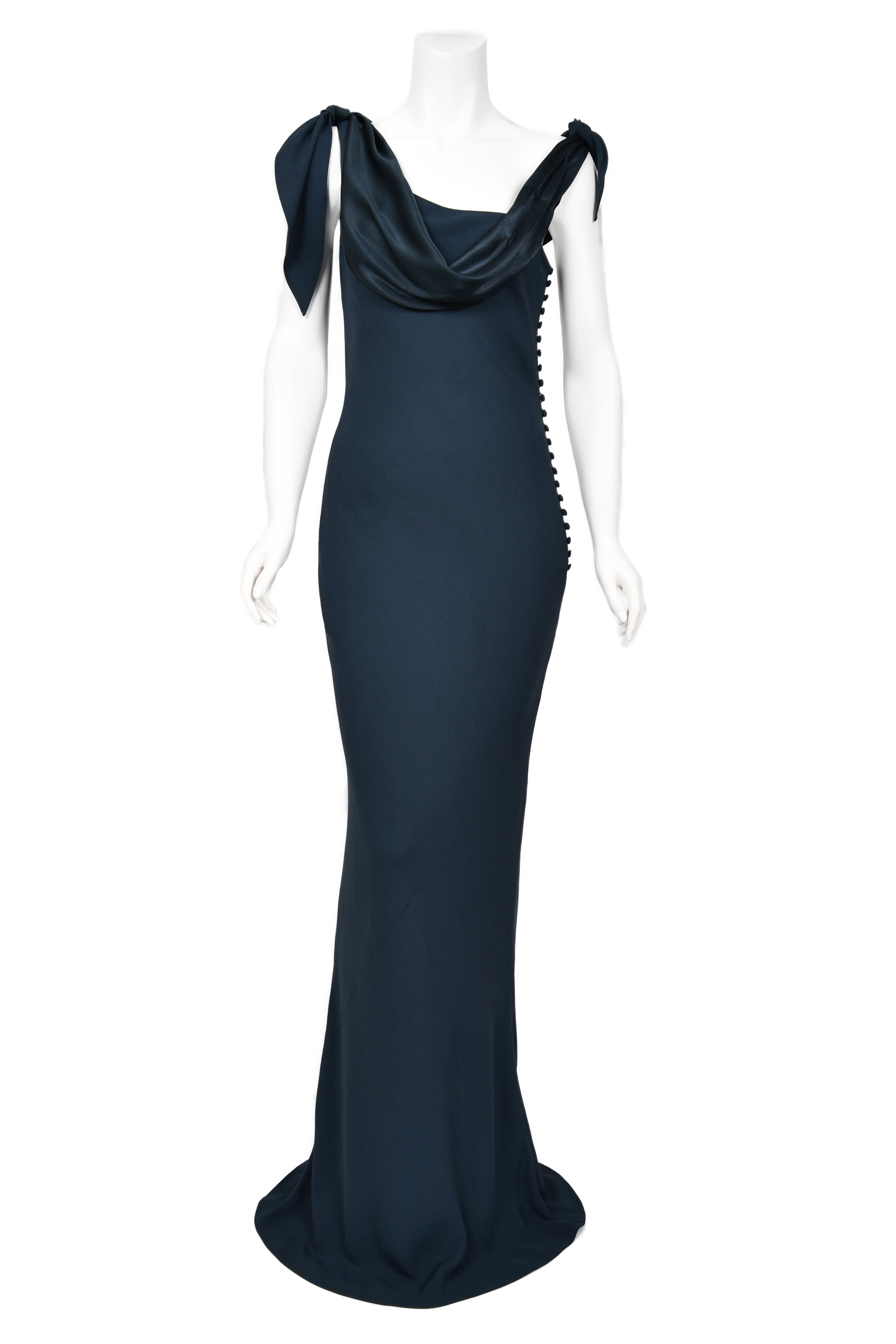 dior navy blue dress Vintage 1998 Christian Dior by John Galliano Navy Blue Silk Draped Bias-Cut Evening Gown