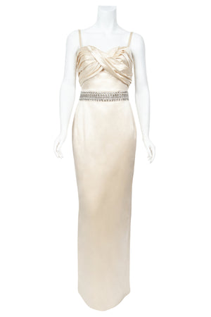 2008 Christian Dior by John Galliano Beaded Ivory Silk Shelf-Bust Hourglass Gown