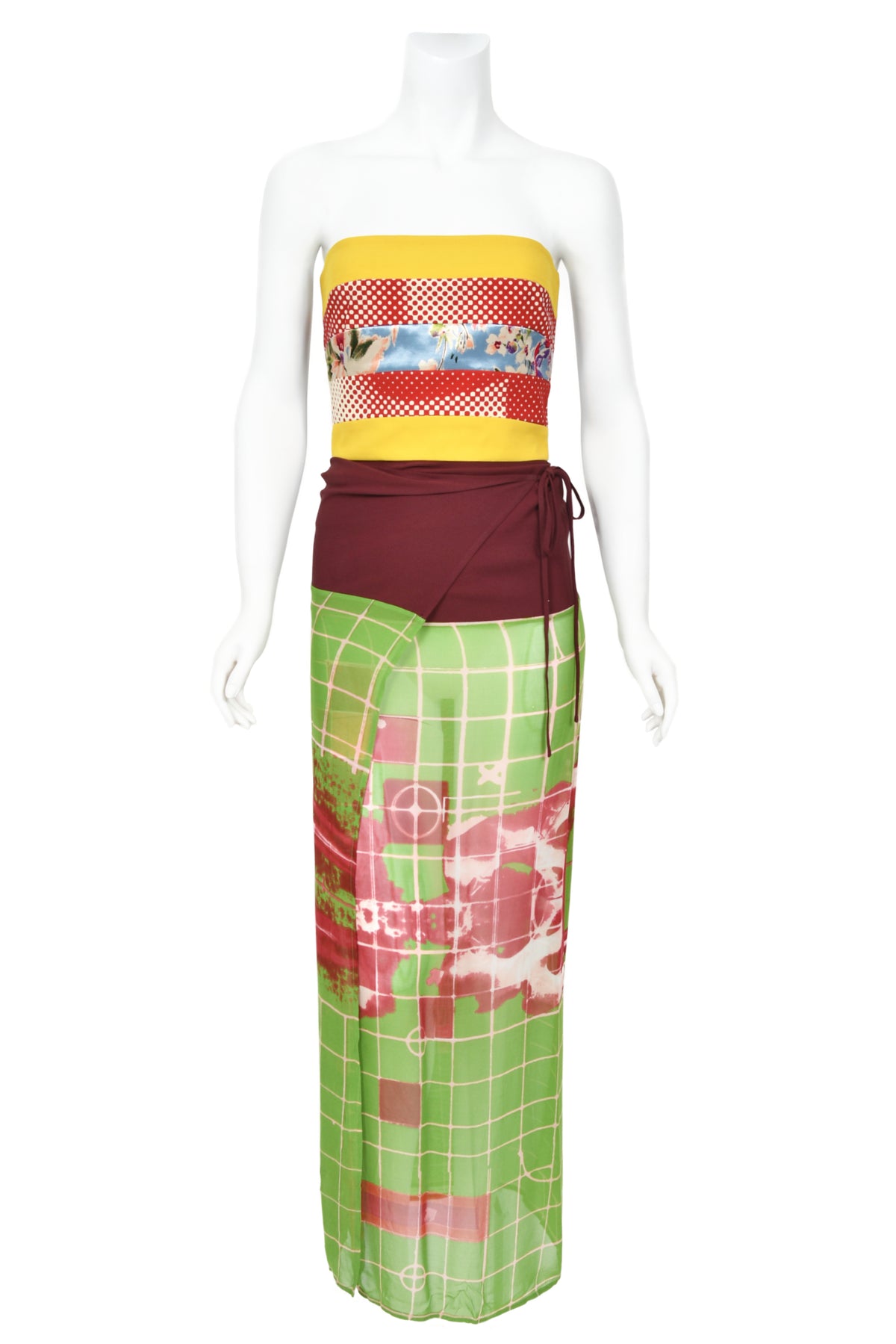 1996 Jean Paul Gaultier Cyberbaba &#39;Sex and the City&#39; Graphic Silk Bustier Dress