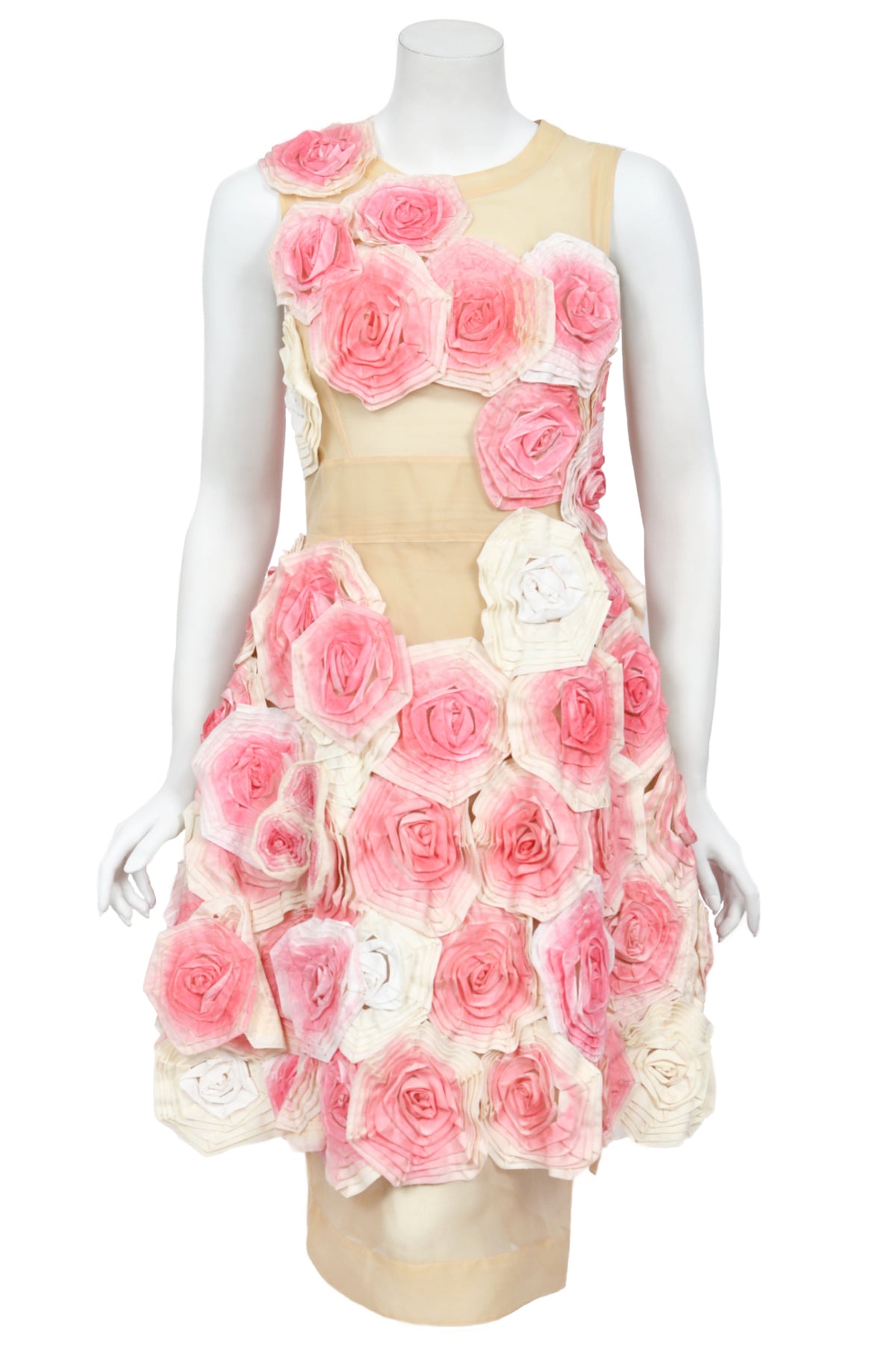 2009 Fendi by Karl Lagerfeld Museum-Held Roses Appliqué Sheer Illusion Dress