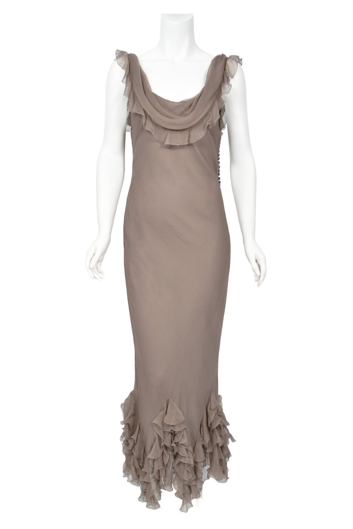 2006 Christian Dior by John Galliano Smoky Silk Tiered Ruffle Bias-Cut Gown