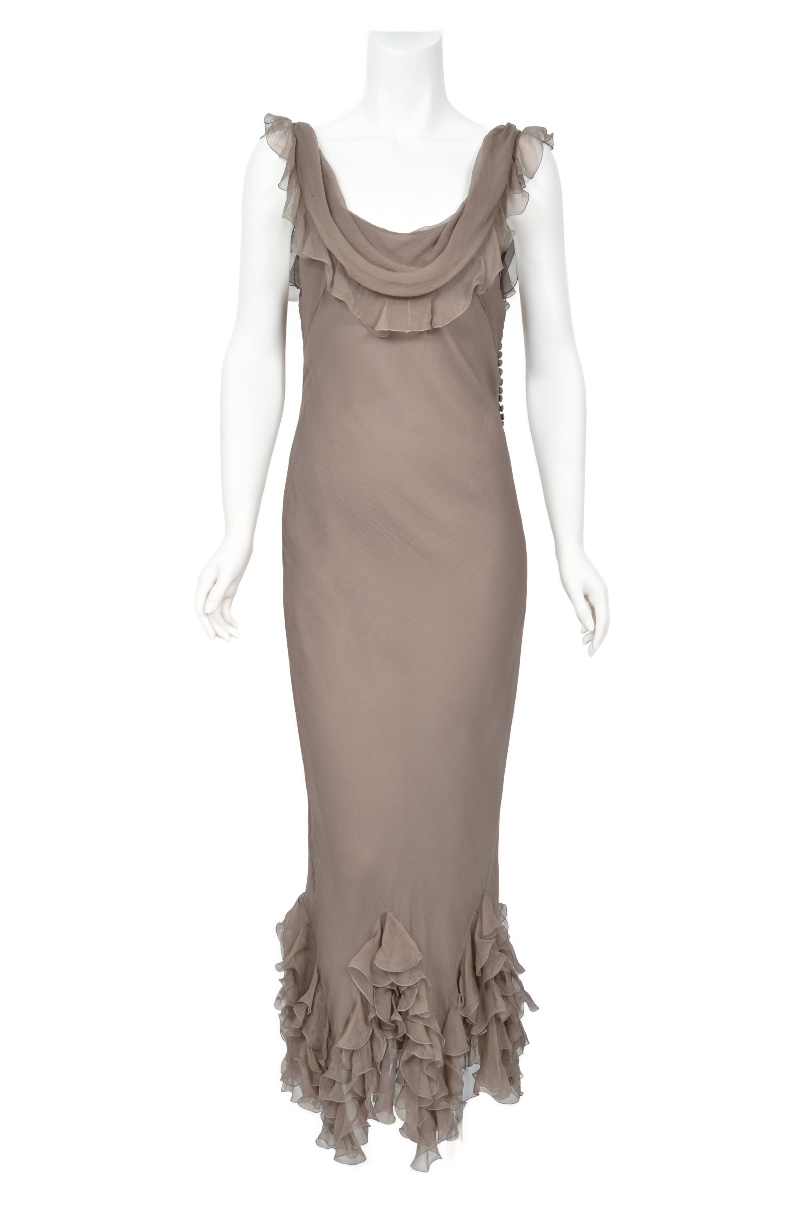 Vintage 2006 Christian Dior by John Galliano Smoky Silk Tiered Ruffle Bias-Cut Gown - Timeless Vixen Vintage 2006 Christian Dior by John Galliano Smoky Silk Tiered Ruffle Bias-Cut Gown - Timeless Vixen