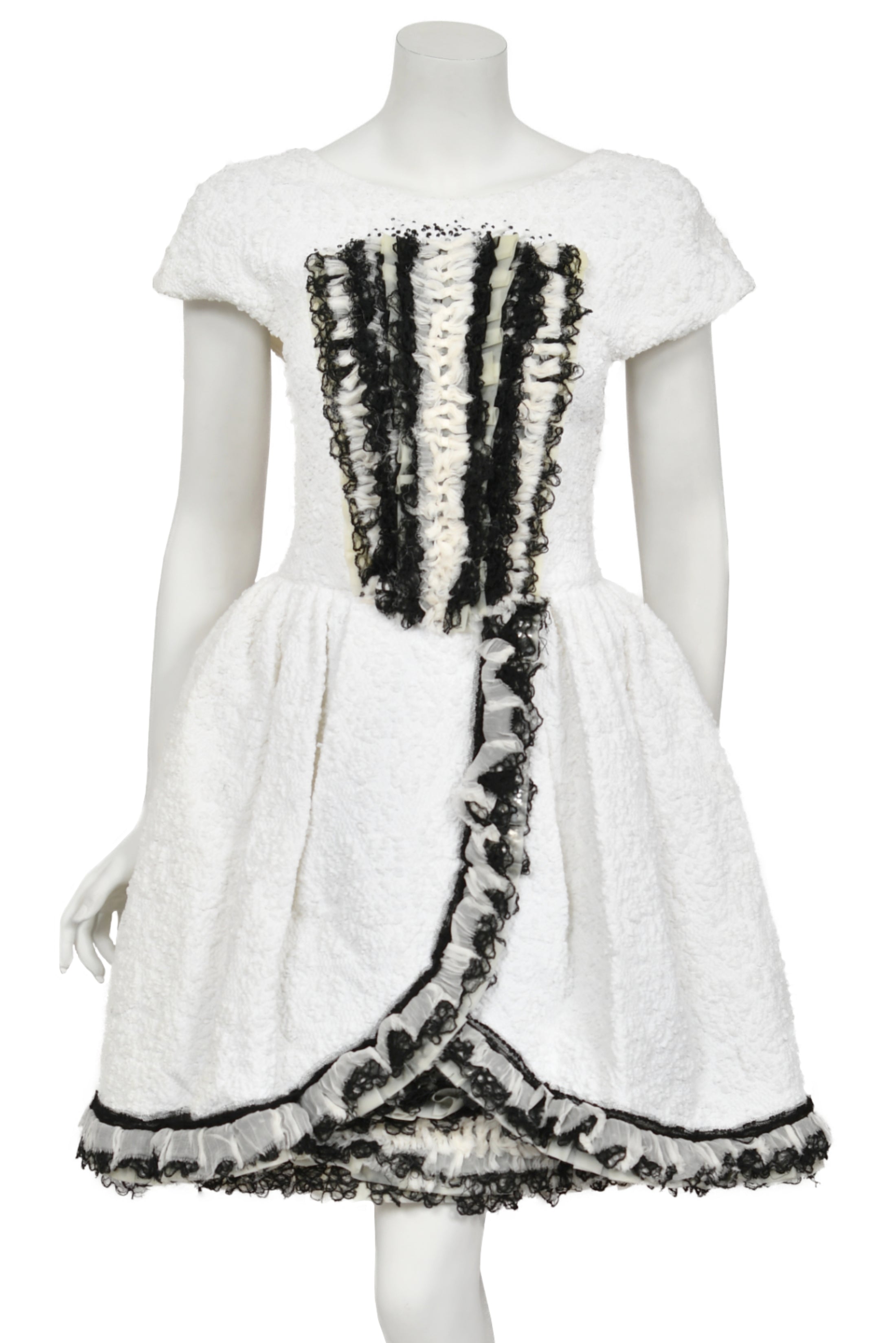 2013 Chanel by Lagerfeld White Textured Silk Full-Skirt Mini Dress 2013 Chanel by Lagerfeld White Textured Silk Full-Skirt Mini Dress
