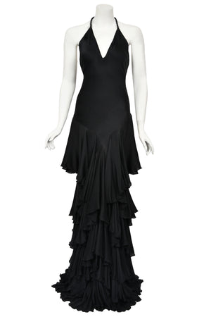 2006 Alexander McQueen 'Widows of Culloden' Black Silk Bias-Cut Tiered Ruffle Gown