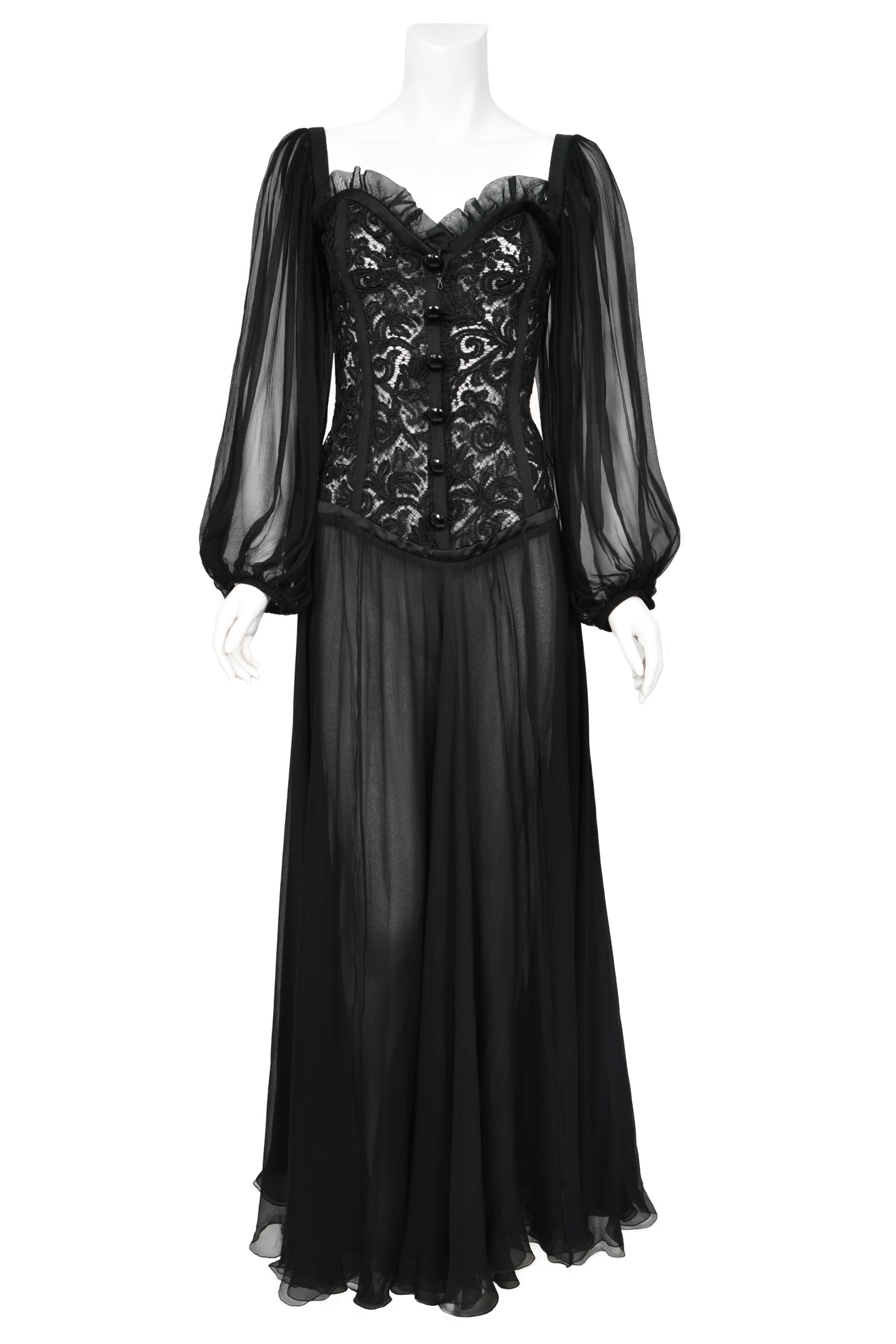 uo vixen satin & lace bustier maxi dress TA3 Vixen Seamed Flare Maxi Dress - Lace Black - L