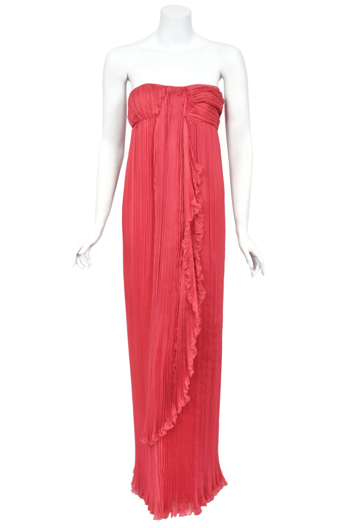 2007 Christian Dior by John Galliano Heavily-Pleated  Raspberry Silk Strapless Bustier Gown