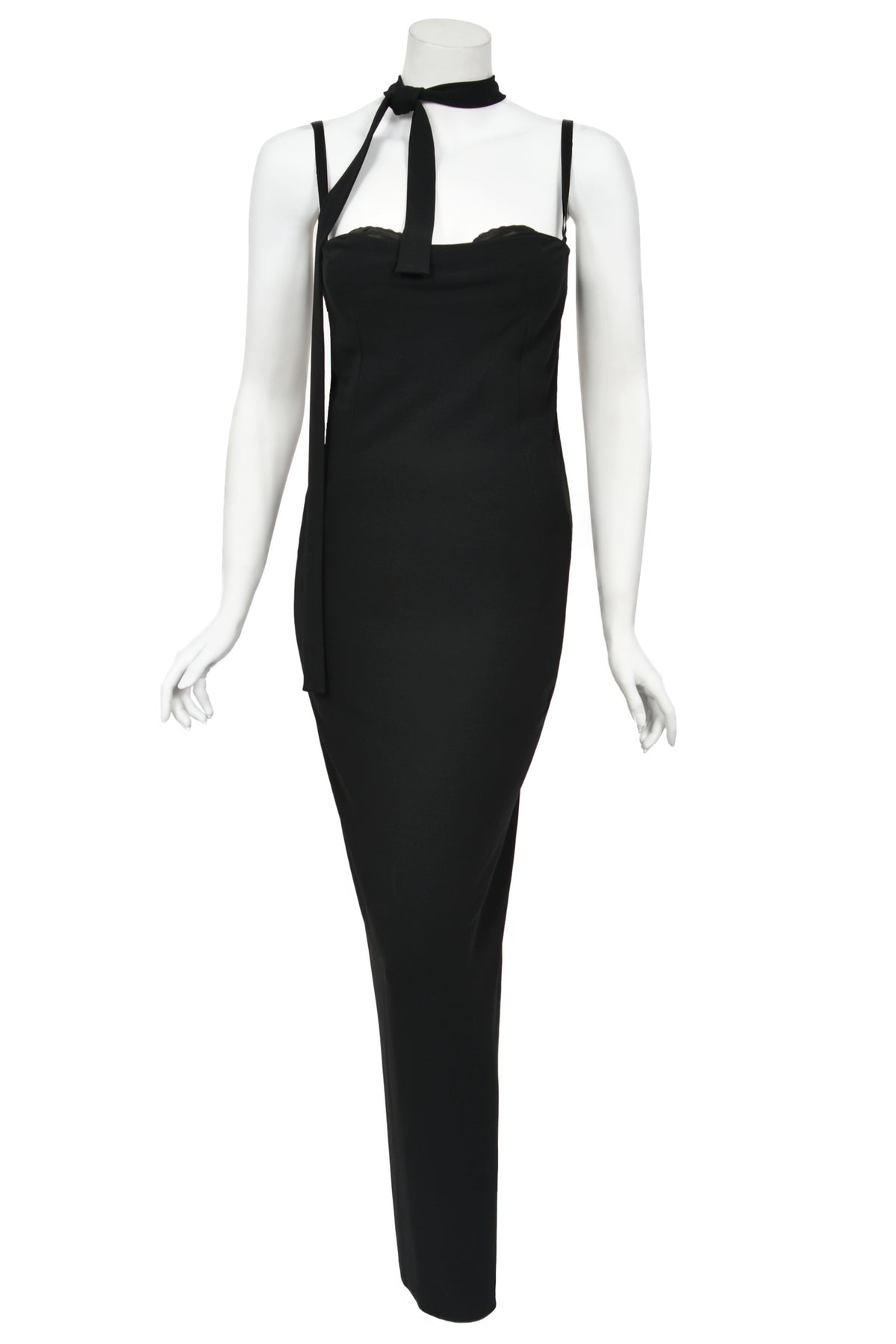 2001 Dolce &amp; Gabbana Black Built-In Bra Necktie Straps Backless Gown