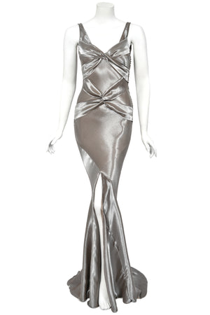 2004 Christian Dior by John Galliano Rare Sample Metallic Silk Lamé Bias-Cut High Slit Gown