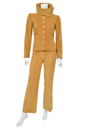 1968 Biba Documented Marigold Corduroy Funnel-Collar Jacket Pants Suit