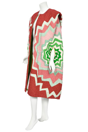 1980's Michaele Vollbracht Couture Iconic Metallic Embroidered Graphic Silk Cape