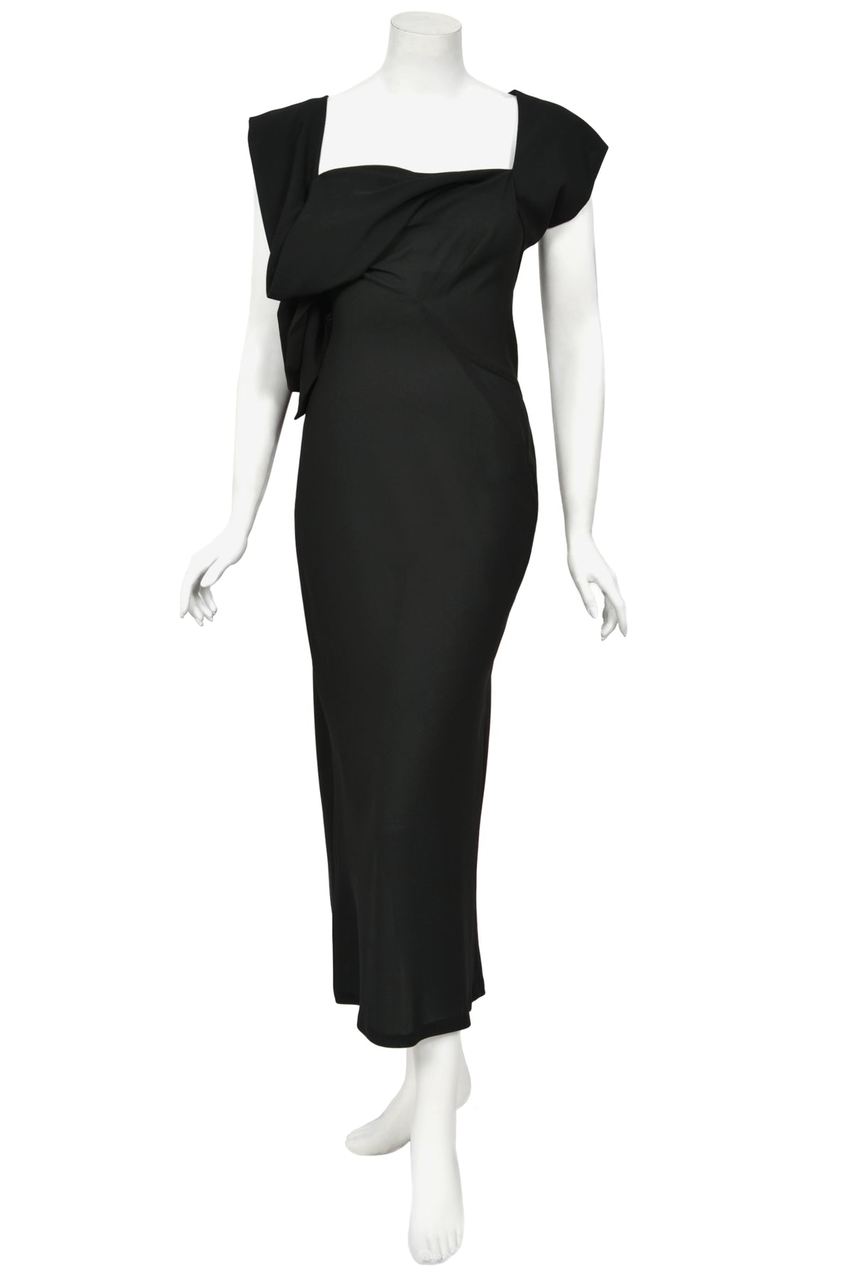 1998 Yohji Yamamoto Runway Black Crepe Asymmetric Avant-Garde Bias Cut Dress