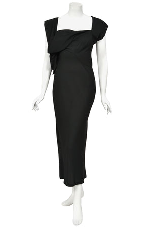 1998 Yohji Yamamoto Runway Black Crepe Asymmetric Avant-Garde Bias Cut Dress