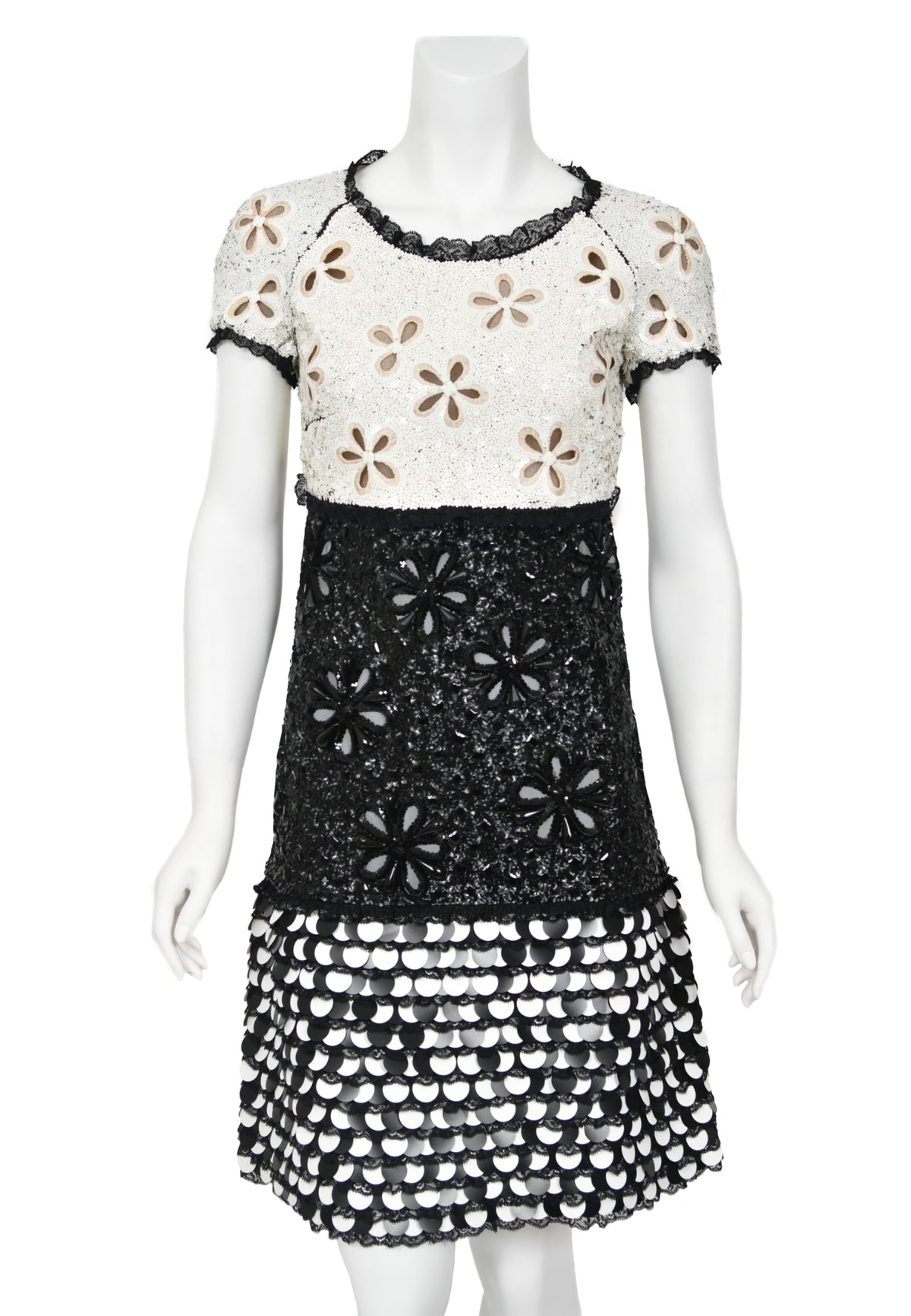 2011 Chanel by Karl Lagerfeld Runway Sample Black &amp; White Beaded Sequin Lace Dress