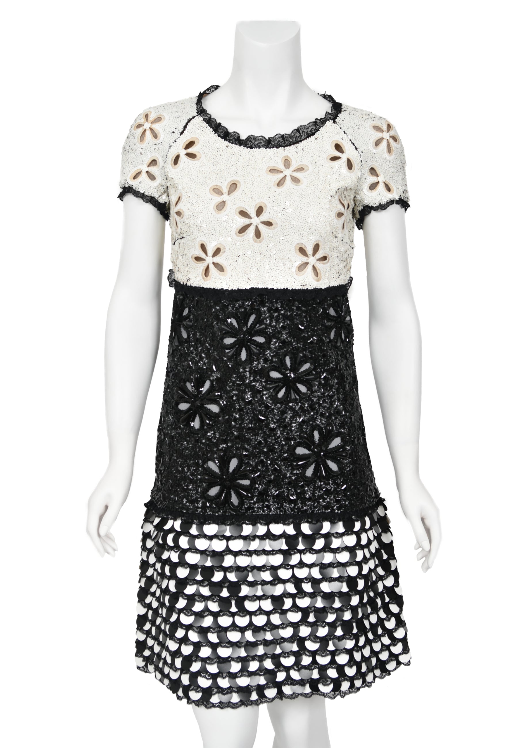 2011 Chanel by Karl Lagerfeld Black & White Beaded Sequin Lace Dress 2011 Chanel by Karl Lagerfeld Black & White Beaded Sequin Lace Dress