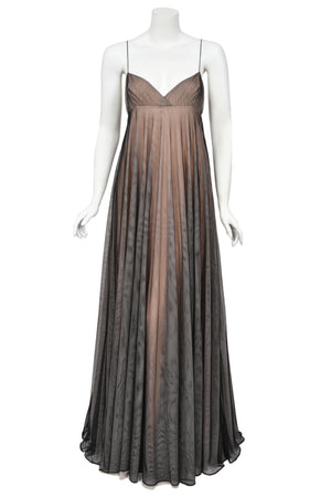 1998 Tom Ford for Gucci Runway Black Nude Illusion Layered Tulle Gown
