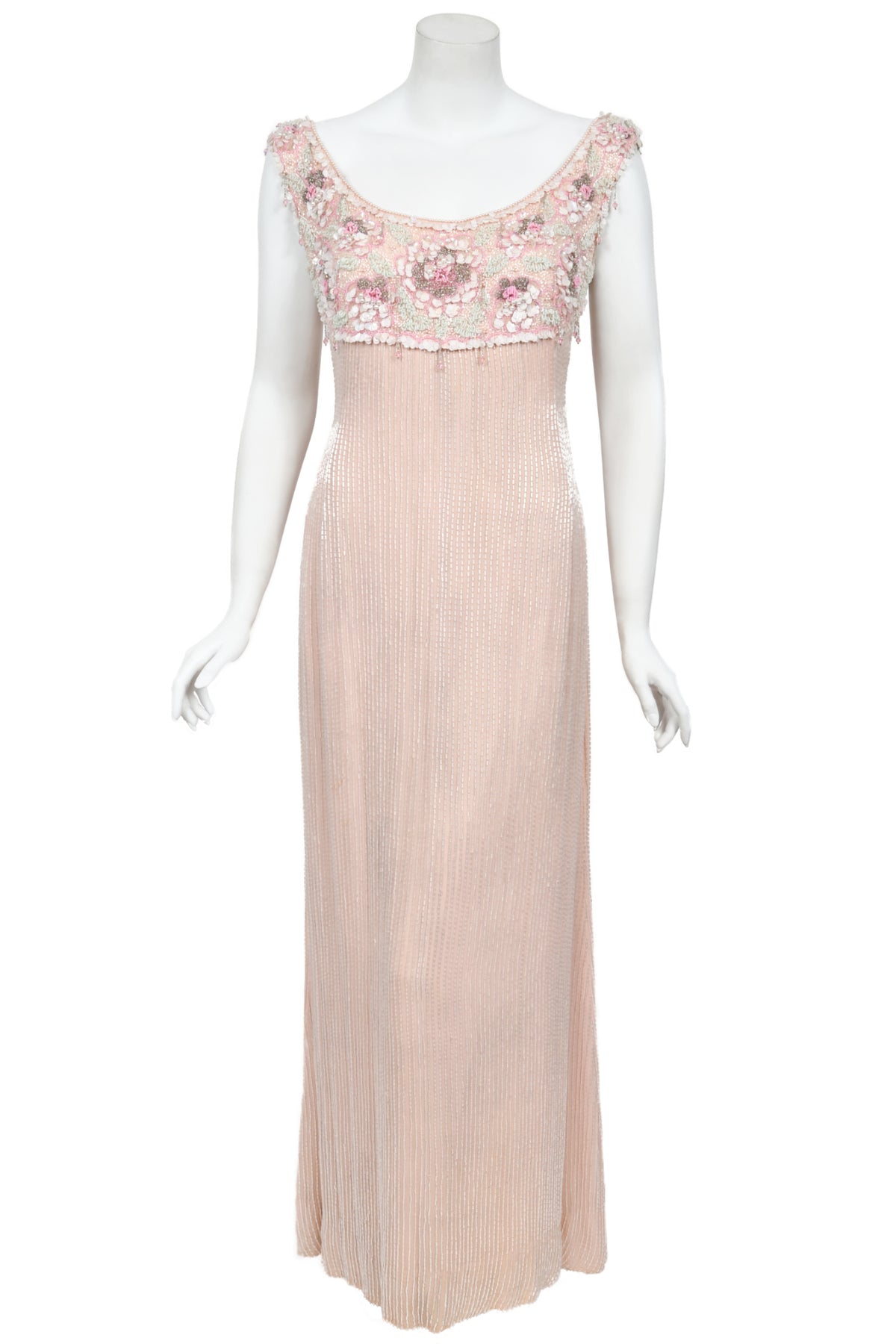 1960&#39;s Helen Rose Custom Couture Pale Pink Silk Fully-Beaded Glamour Gown