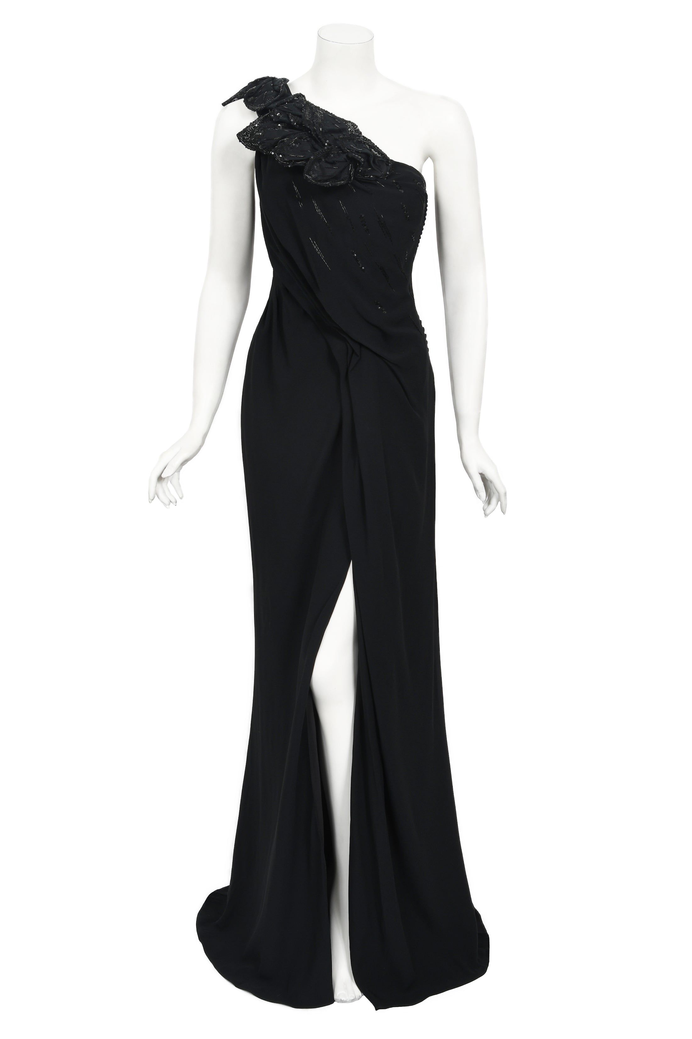 2008 Christian Dior by John Galliano Black Beaded Silk High Slit Bias- - Timeless Vixen 2008 Christian Dior by John Galliano Black Beaded Silk High Slit Bias- - Timeless Vixen