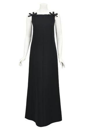 1969 André Courrèges Black Vinyl-Bows Minimalist Space-Age Mod Gown