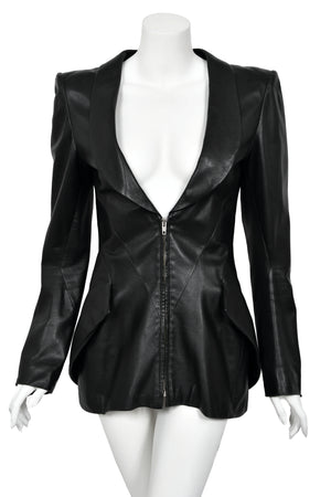 1998 Alexander McQueen Lifetime 'Joan' Collection Black Leather Sculpted Jacket