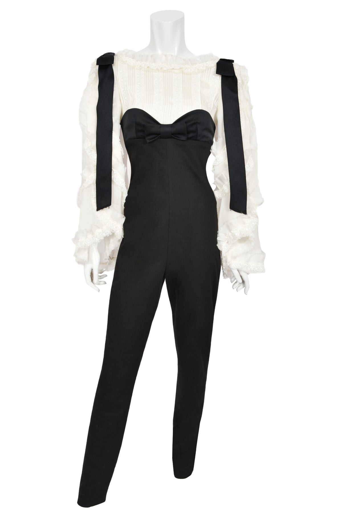 2009 Chanel by Karl Lagerfeld Editorial Runway Black &amp; White Angel Sleeve Fitted Jumpsuit