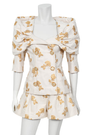 2013 Chanel by Karl Lagerfeld Documented Metallic Gold & Ivory Silk Brocade Jacket w/ Shorts