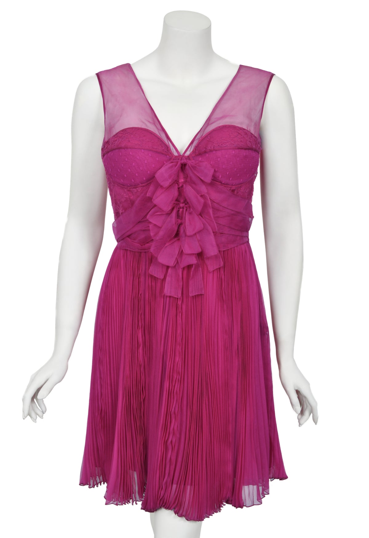 2010 Christian Dior by John Galliano Fuchsia Pink Pleated Sheer Silk Lingerie Dress