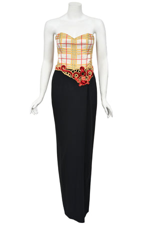 1995 Christian Dior by Gianfranco Ferré Runway Plaid Silk Metallic-Corded Hourglass Gown
