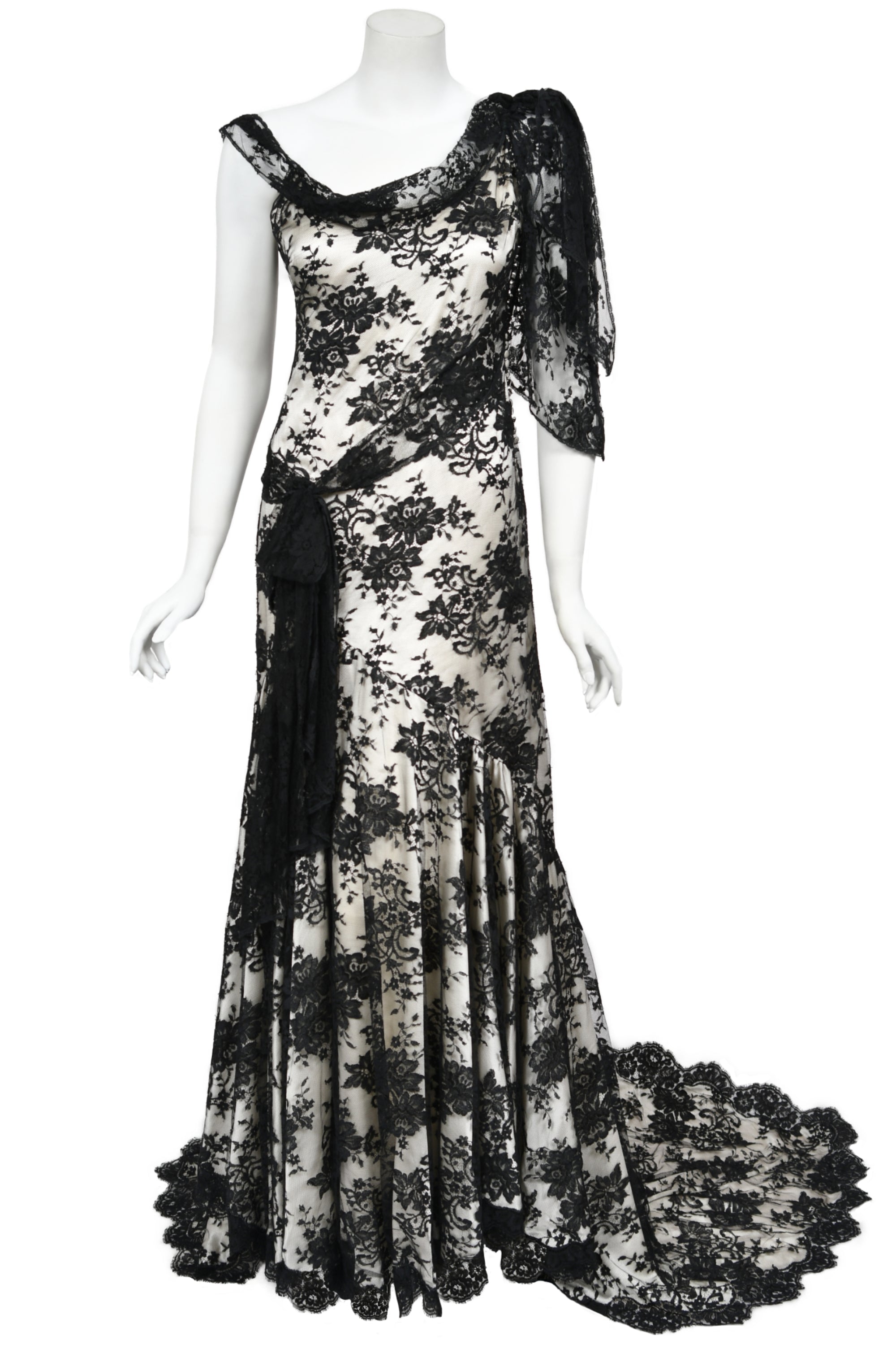 2005 Christian Dior by Galliano Black Lace & Ivory Silk Bias-Cut Gown - Timeless Vixen 2005 Christian Dior by Galliano Black Lace & Ivory Silk Bias-Cut Gown - Timeless Vixen
