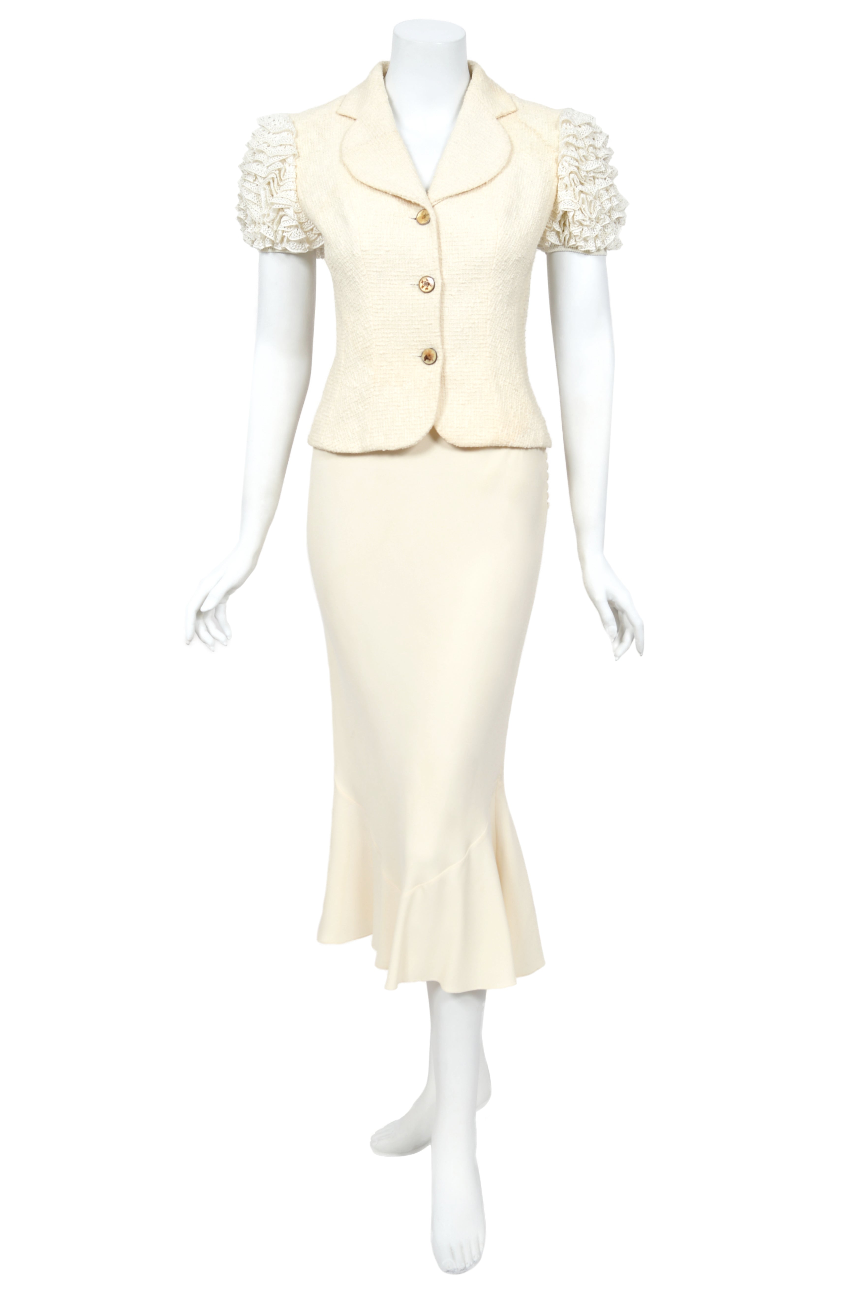 わ*ー様 07ss John Galliano テーラードジャケット archi 1998 John Galliano Ivory Knit Ruffle Sleeve Jacket & Bias-Cut