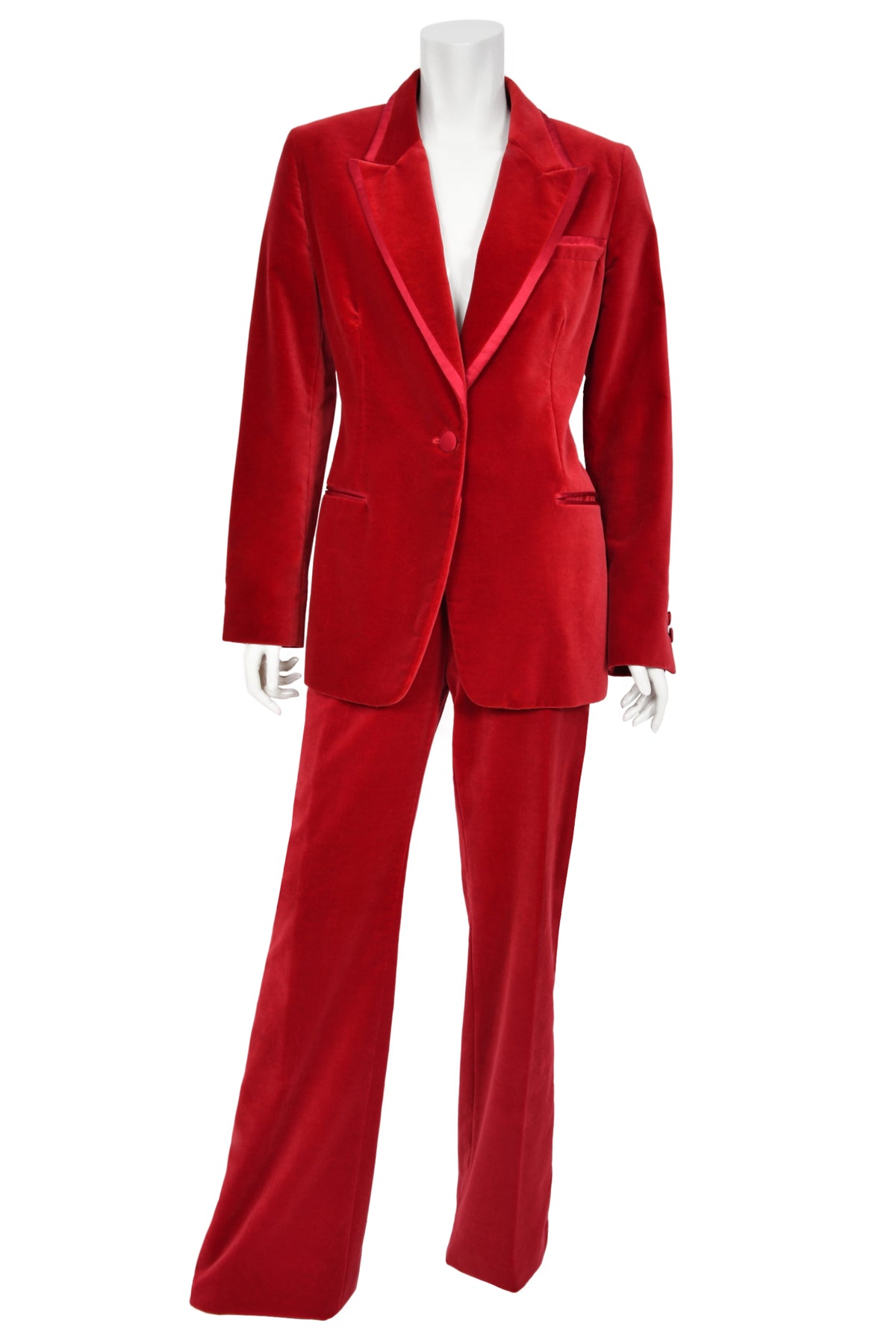 1996 Tom Ford for Gucci Red Velvet &#39;Gwenyth Paltrow&#39; Tailored Jacket Pantsuit
