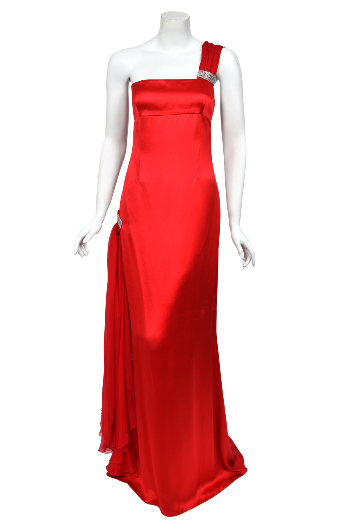 2008 Valentino Ruby Red Sequin Silk Asymmetric One-Shoulder Draped Sash Gown w/Tags