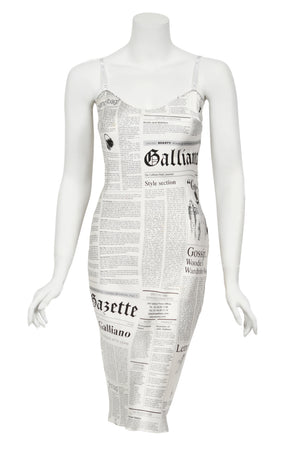 2006 John Galliano Documented Newspaper Print Silk Bias-Cut Slip Dress