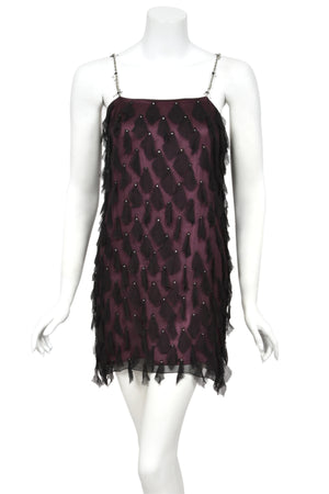 1998 Versace Runway Purple & Black 'Petal' Silk Chiffon Crystal-Straps Mini Dress