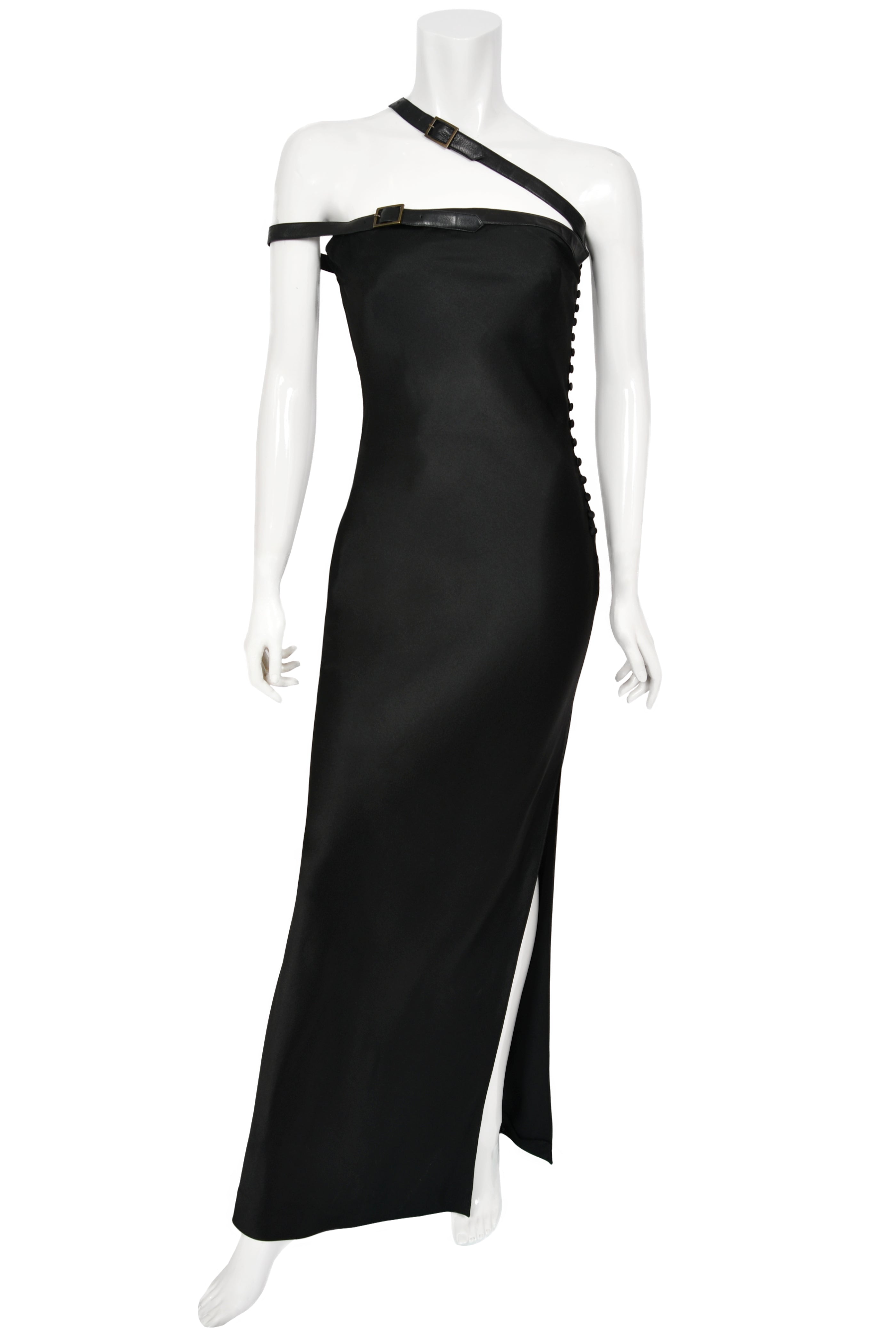 2001 Christian Dior by Galliano Black Silk Leather-Strap Bias-Cut Gown - Timeless Vixen 2001 Christian Dior by Galliano Black Silk Leather-Strap Bias-Cut Gown - Timeless Vixen