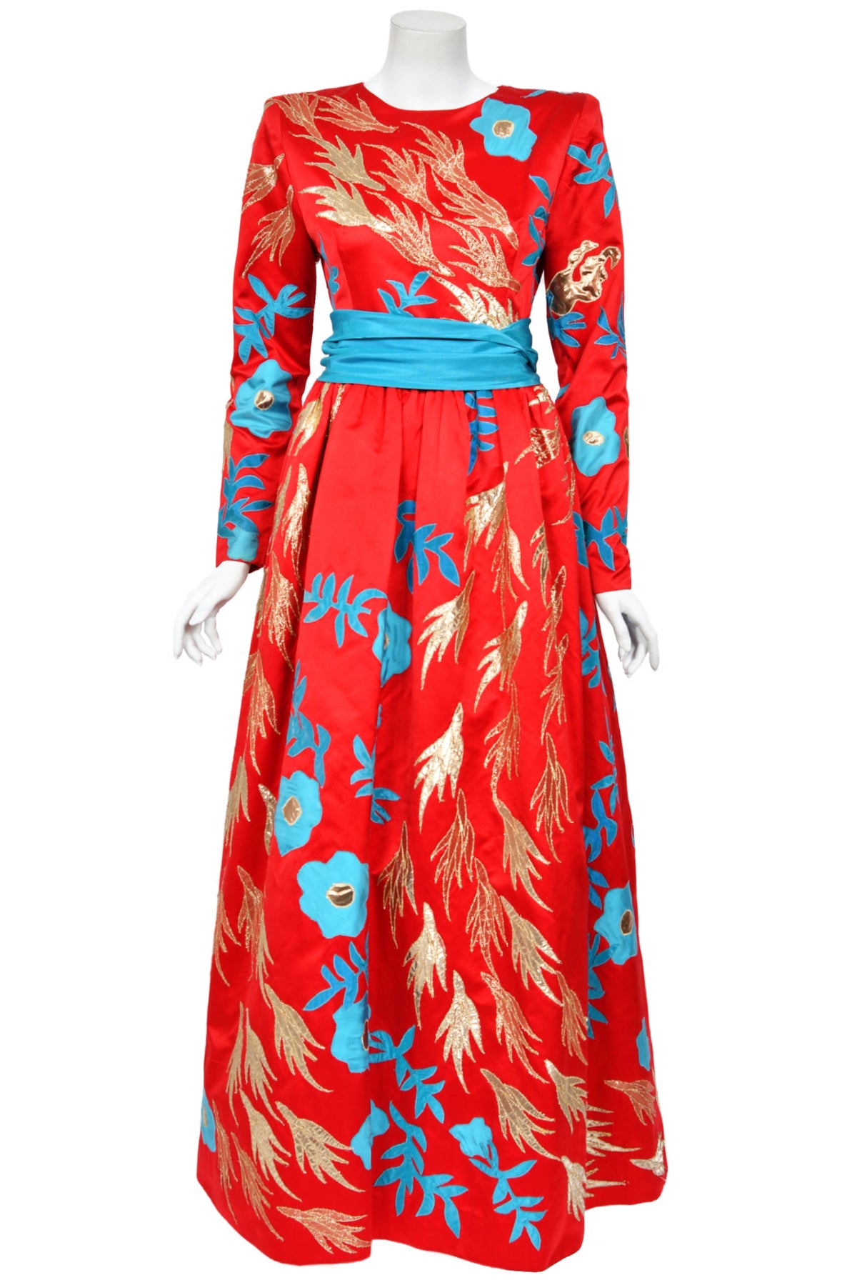 1986 Givenchy Haute Couture Metallic Appliquéd Satin Sash-Waist Gown