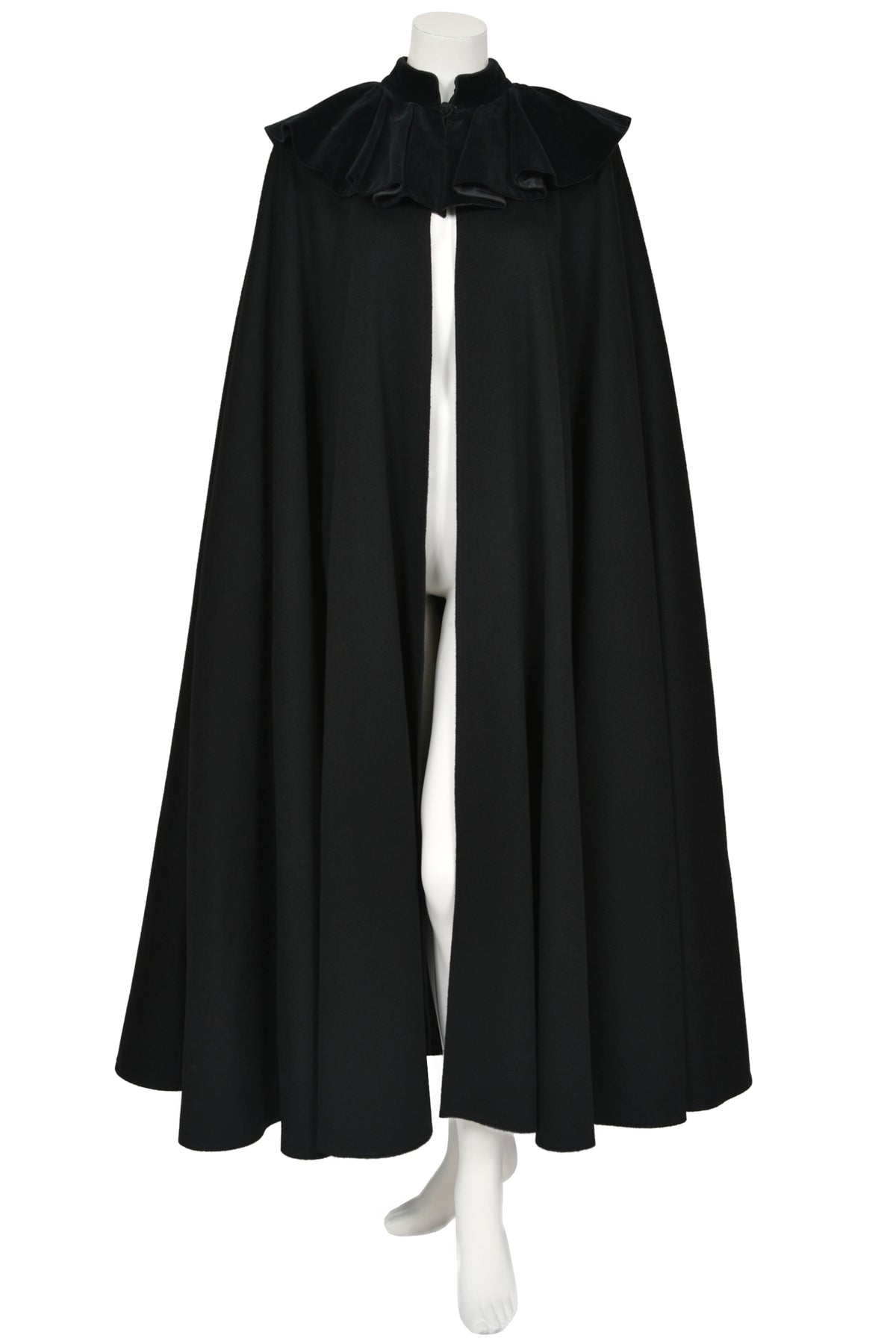 1983 Christian Dior Haute Couture Black Wool &amp; Silk-Velvet Full Length Cape