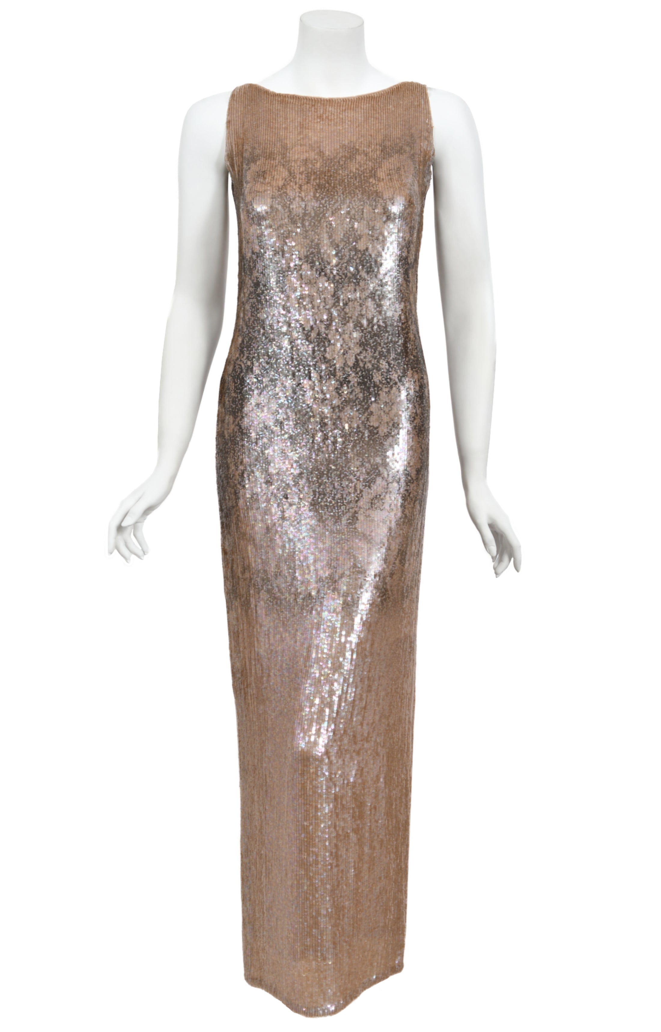 1997 Oscar de la Renta Runway Fully Sequin Floral Motif High-Slit Gown - Timeless Vixen 1997 Oscar de la Renta Runway Fully Sequin Floral Motif High-Slit Gown - Timeless Vixen