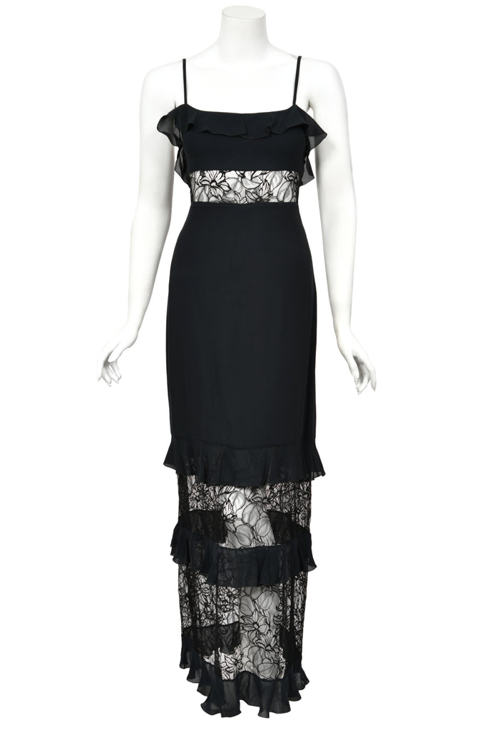 1994 Chanel by Lagerfeld Sheer Black Lace Ruffle-Trim Lingerie