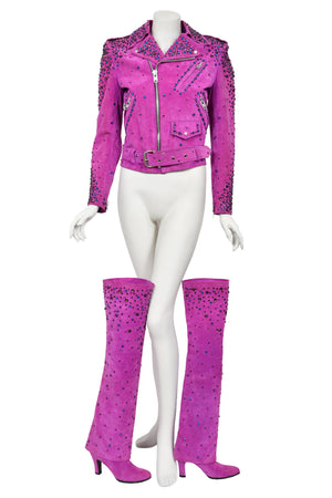 1990 Bob Mackie for Cher Signed Studded Fuchsia Suede Motorcycle Jacket & Boots