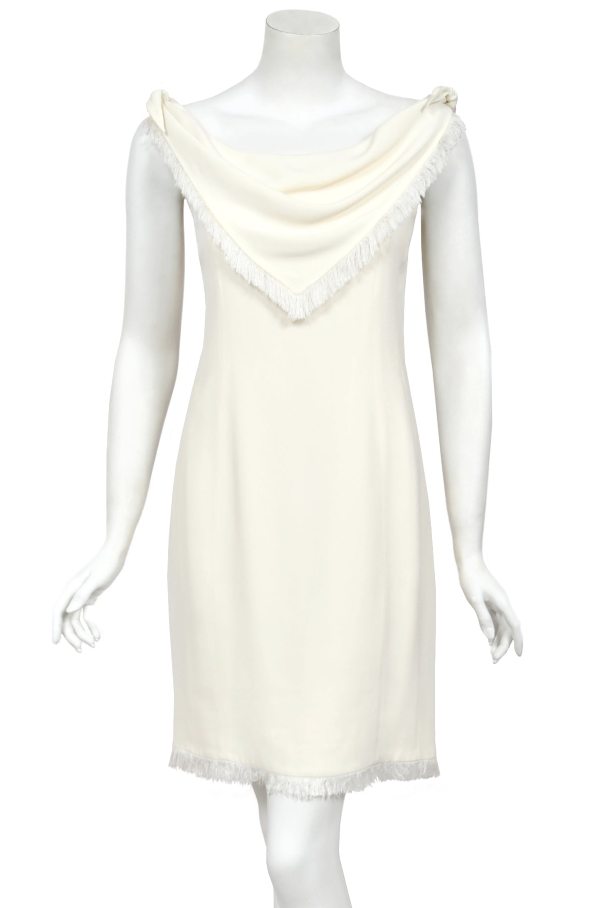 1998 Christian Dior by John Galliano Resort Collection Ivory White Crepe Fringed-Bib Dress