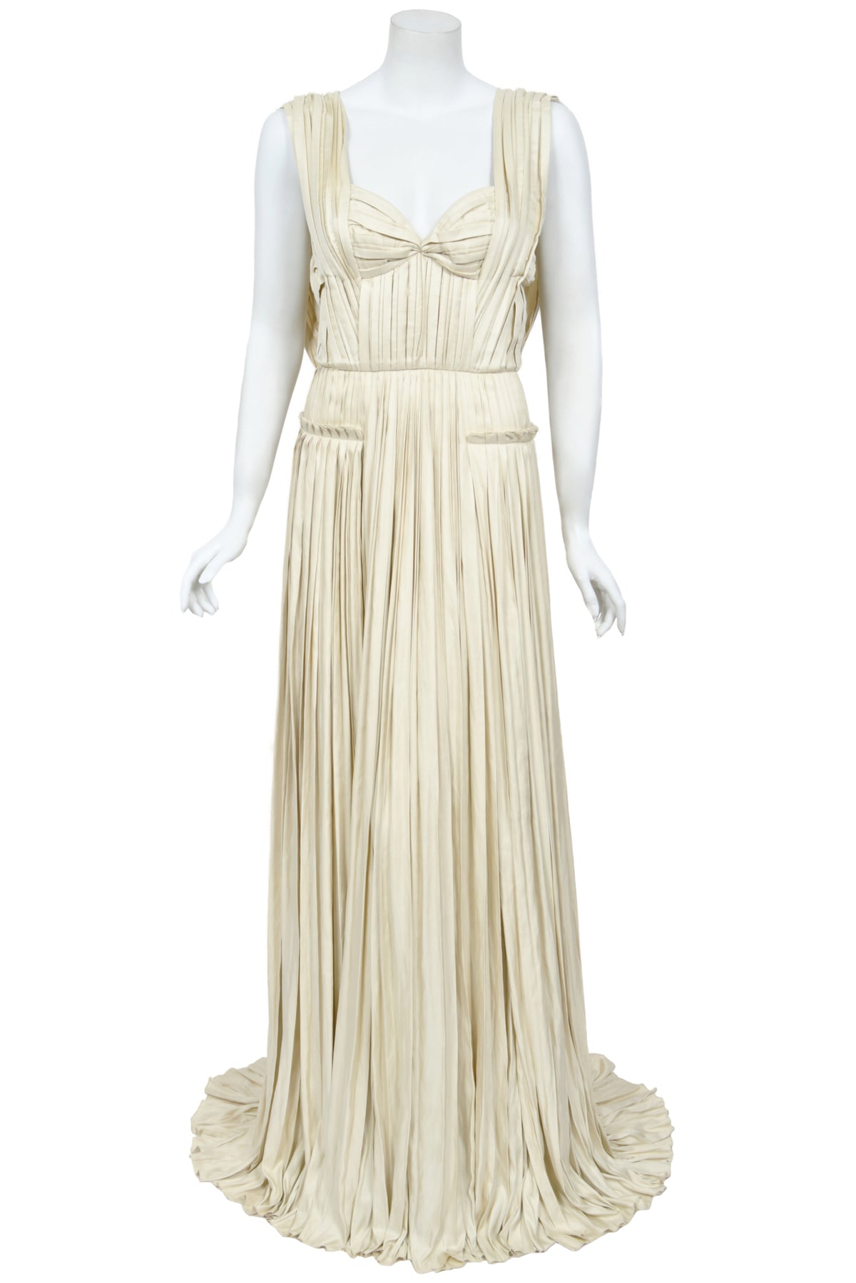 2009 Bottega Veneta Heavily Pleated Ivory Silk Bustier Runway Gown w/ Tags