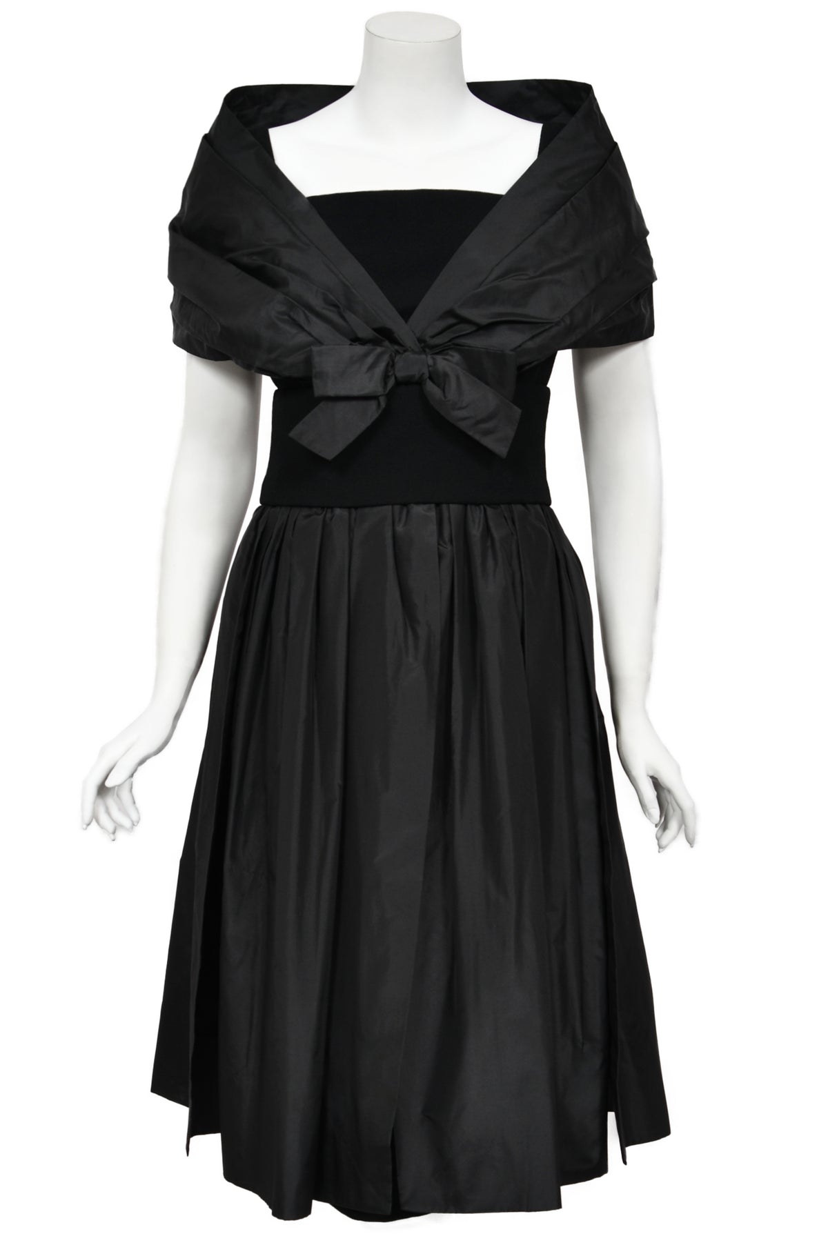 1956 Christian Dior Demi-Couture Black Silk Portrait Collar Skirted Cocktail Dress