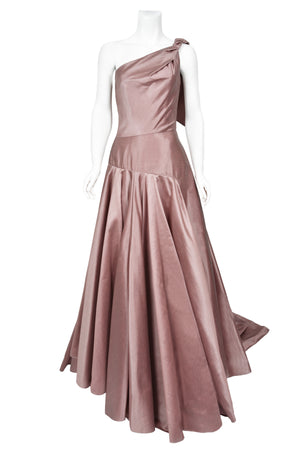 2003 Givenchy Mauve Pink Silk Asymmetric One-Shoulder Full Skirt Trained Gown