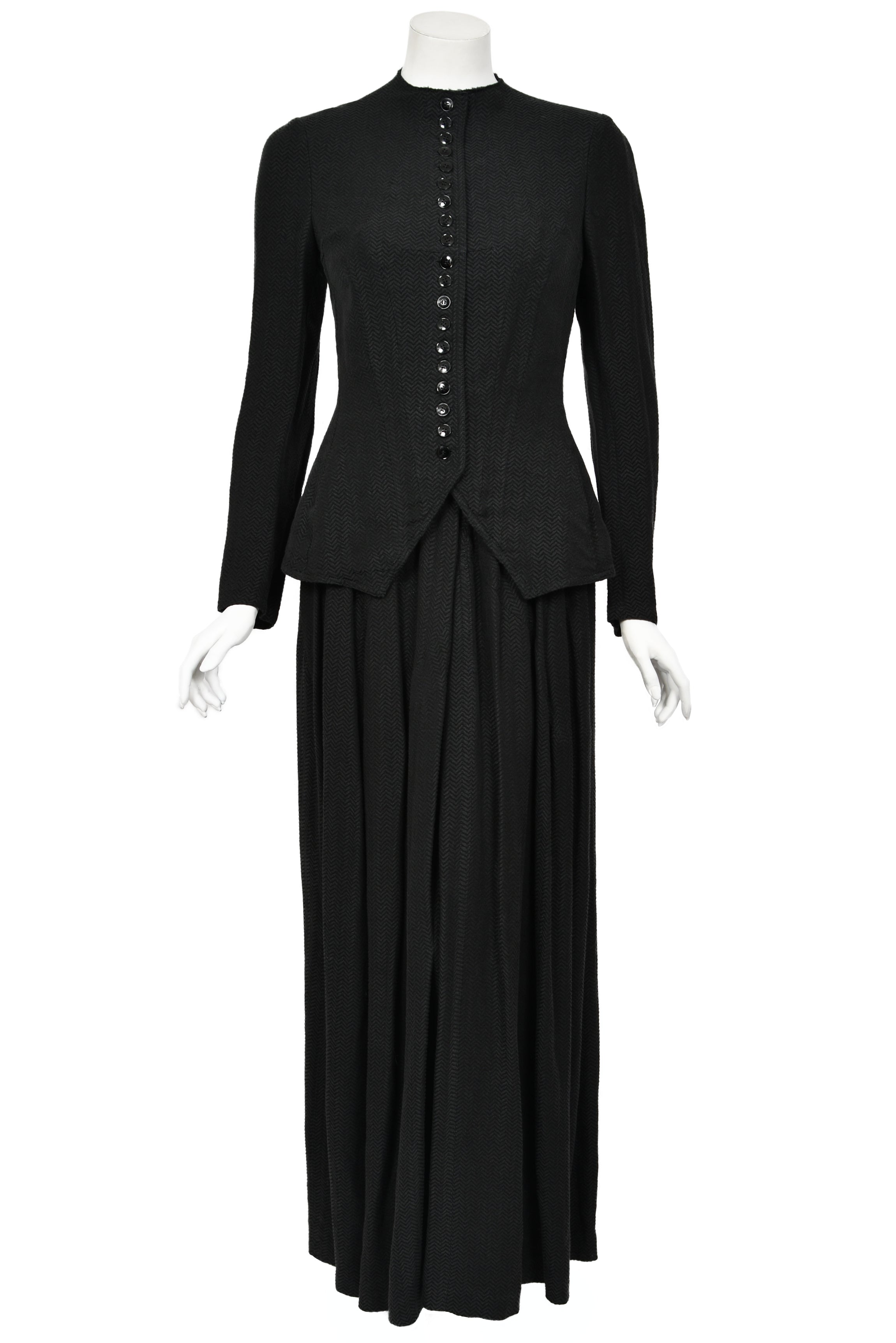 1998 Yohji Yamamoto Herringbone Button-Up Jacket & Maxi Skirt w