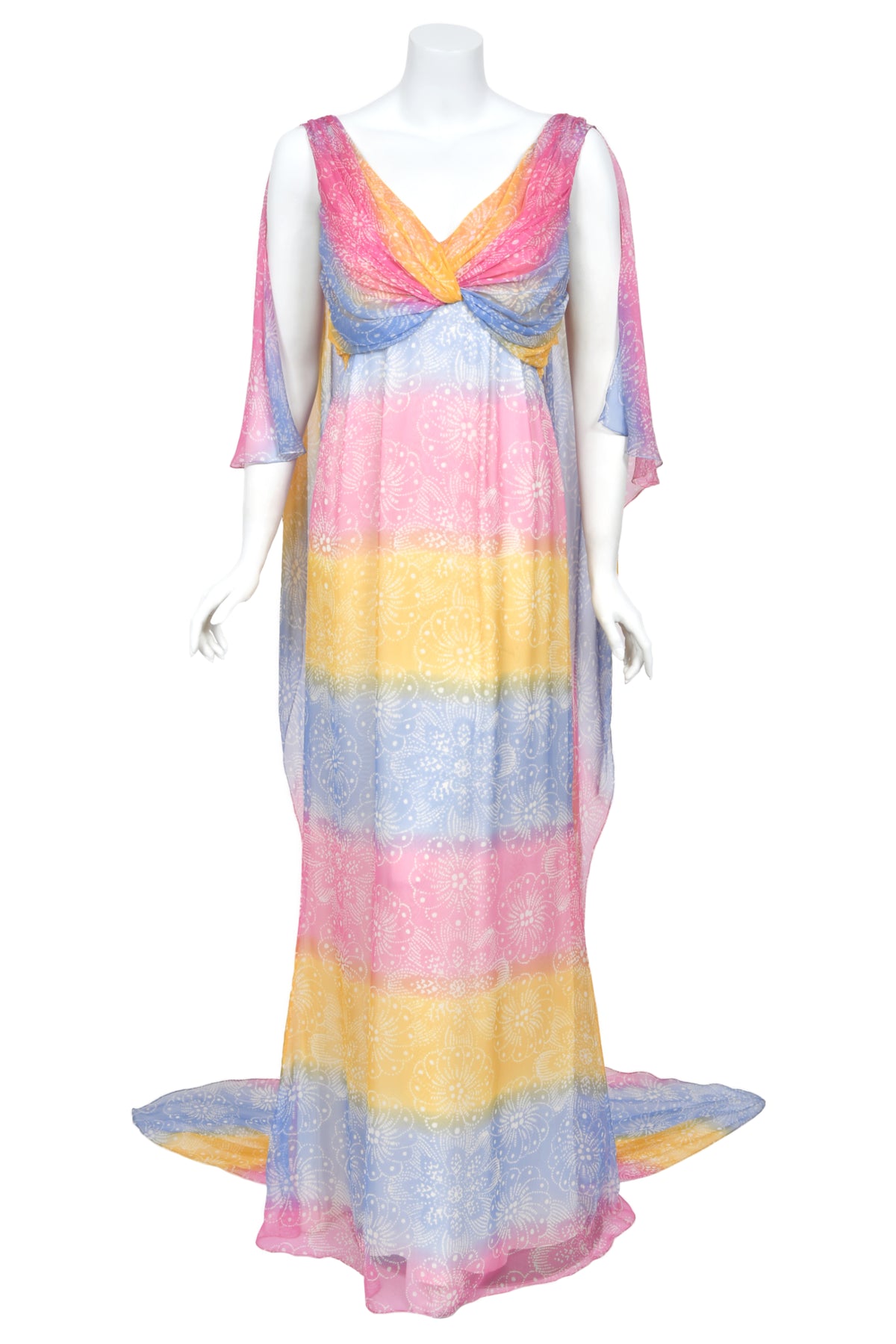 2008 Christian Dior by John Galliano Resort Collection Colorful Silk Draped Cape Goddess Gown