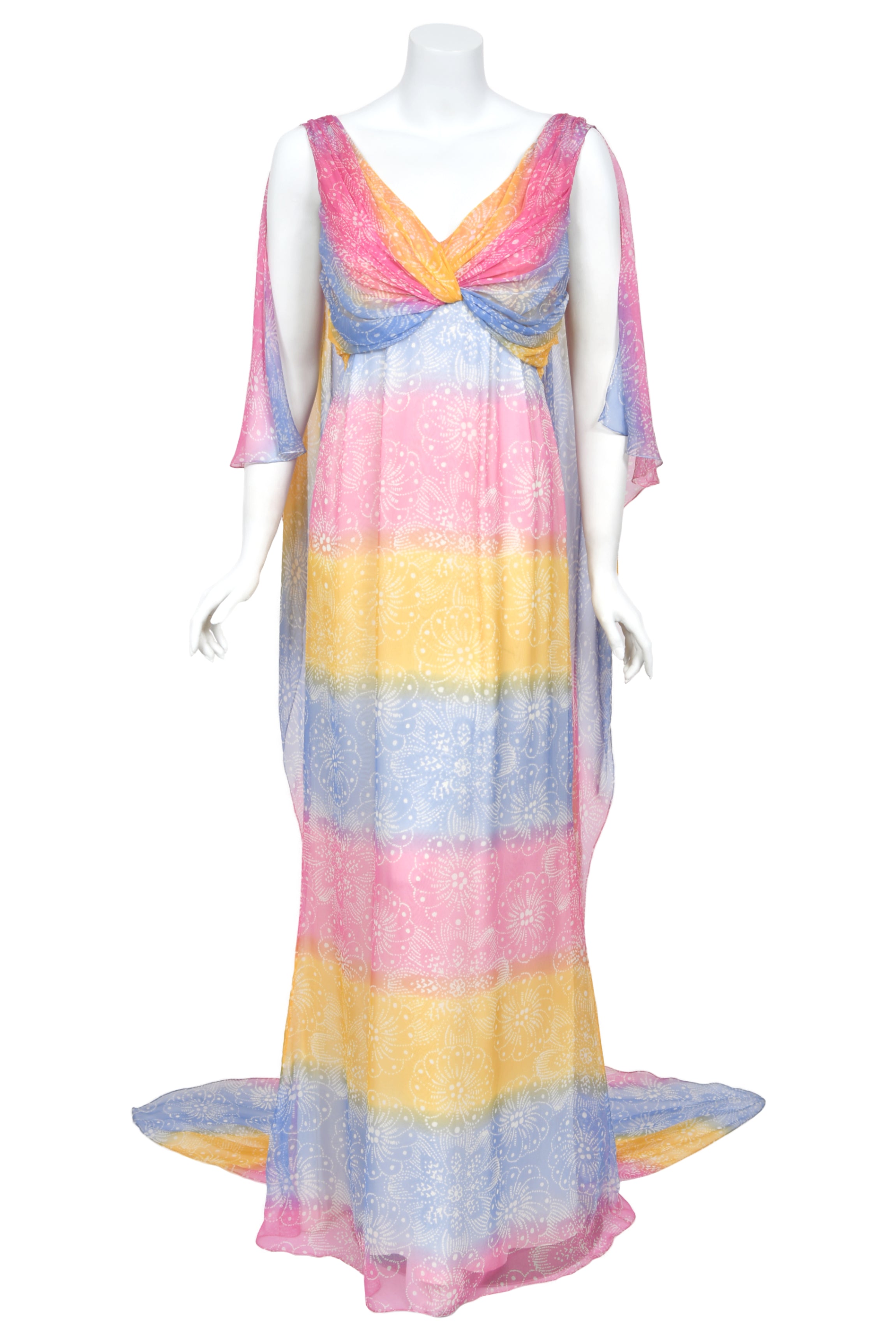 2008 Christian Dior by Galliano Colorful Silk Draped-Cape Goddess Gown -  Timeless Vixen